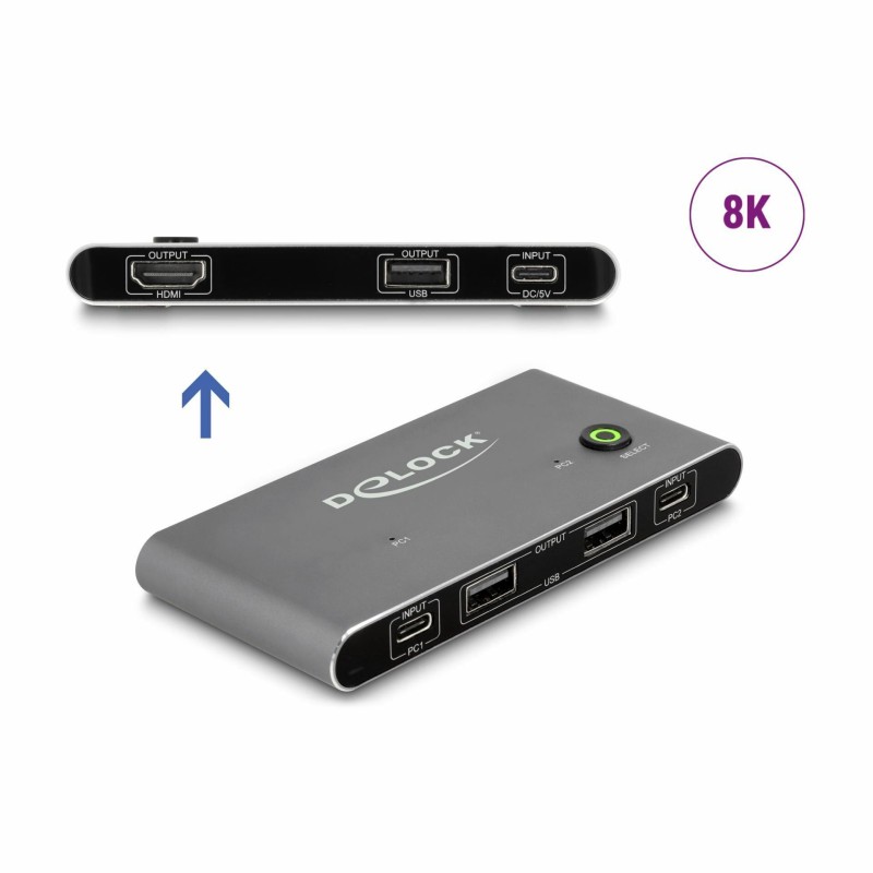 Delock KVM stikalo 2x1 USB TipC DP/HDMI/ DisplayPort
