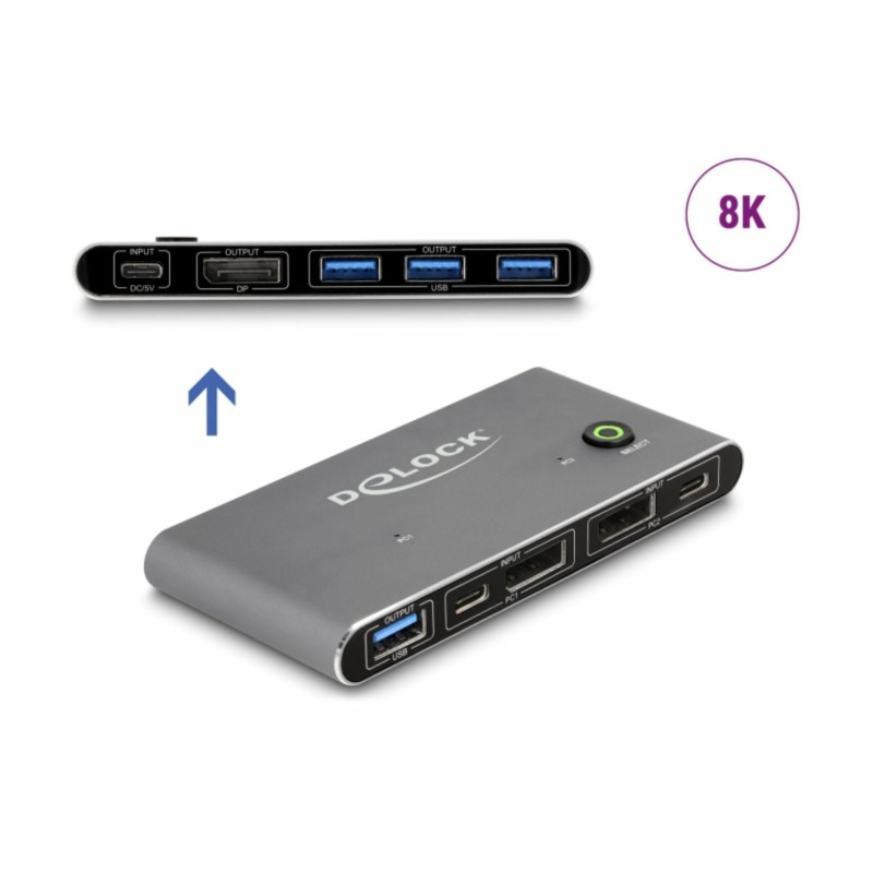 Delock KVM stikalo 2x1 DisplayPort/USB TipC