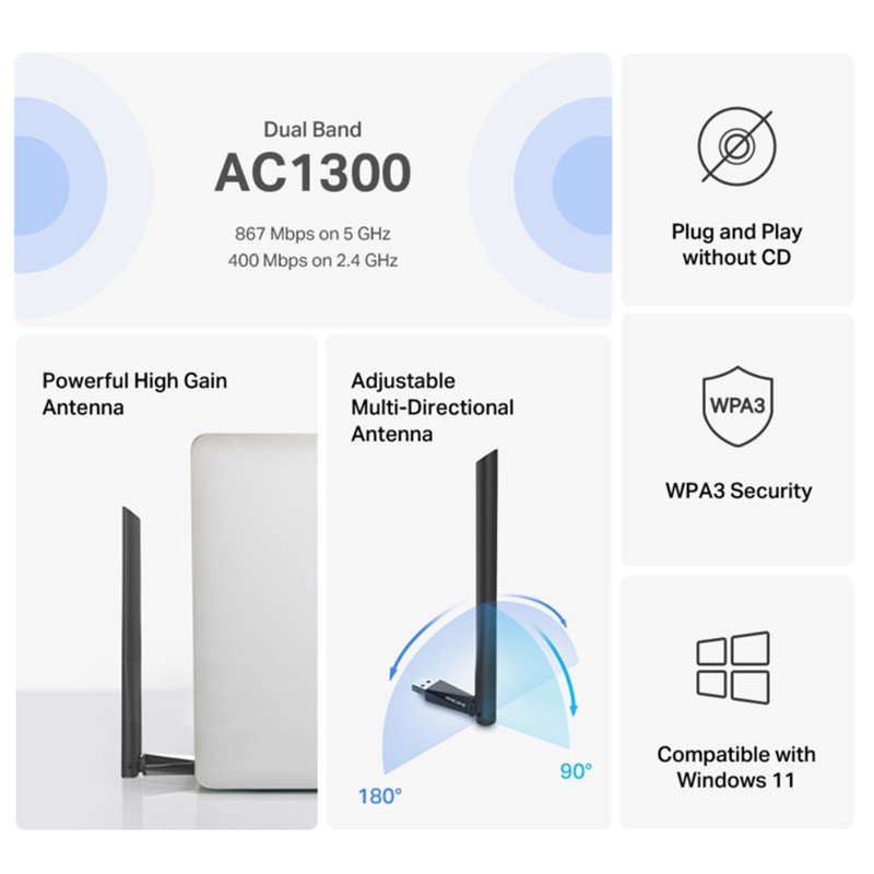 Brezžični mrežni adapter MERCUSYS MA30H, Wi-Fi 5, USB 2.0