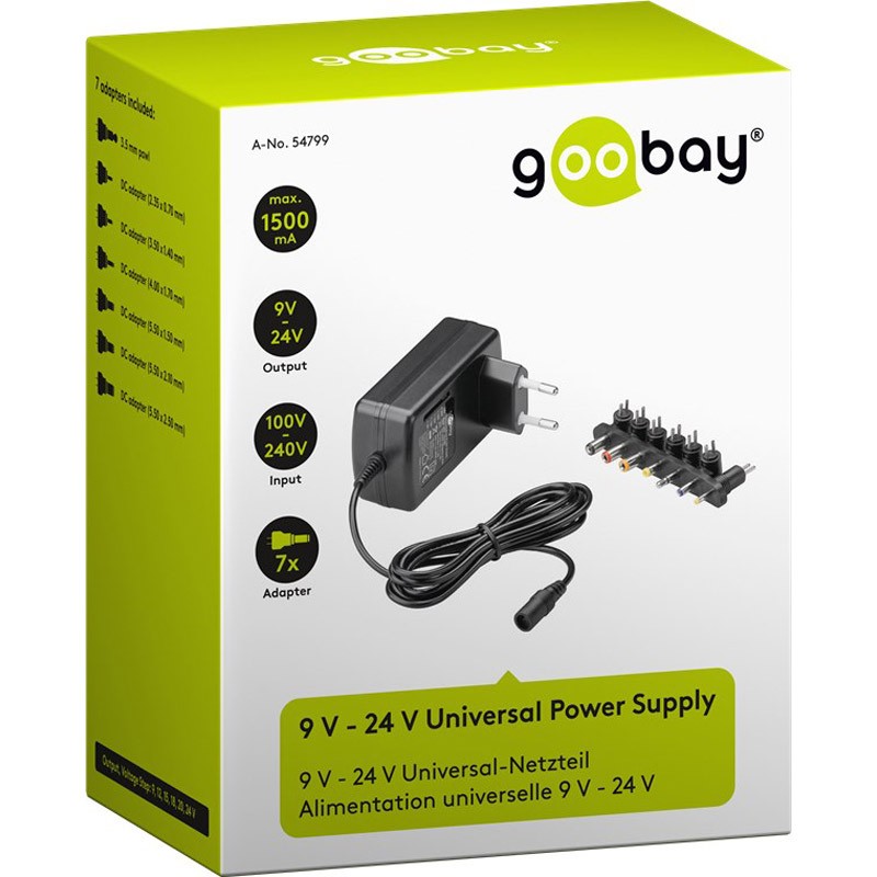Univerzalni napajalnik za prenosnike Goobay 1000mA-1500mA 9V- 24V