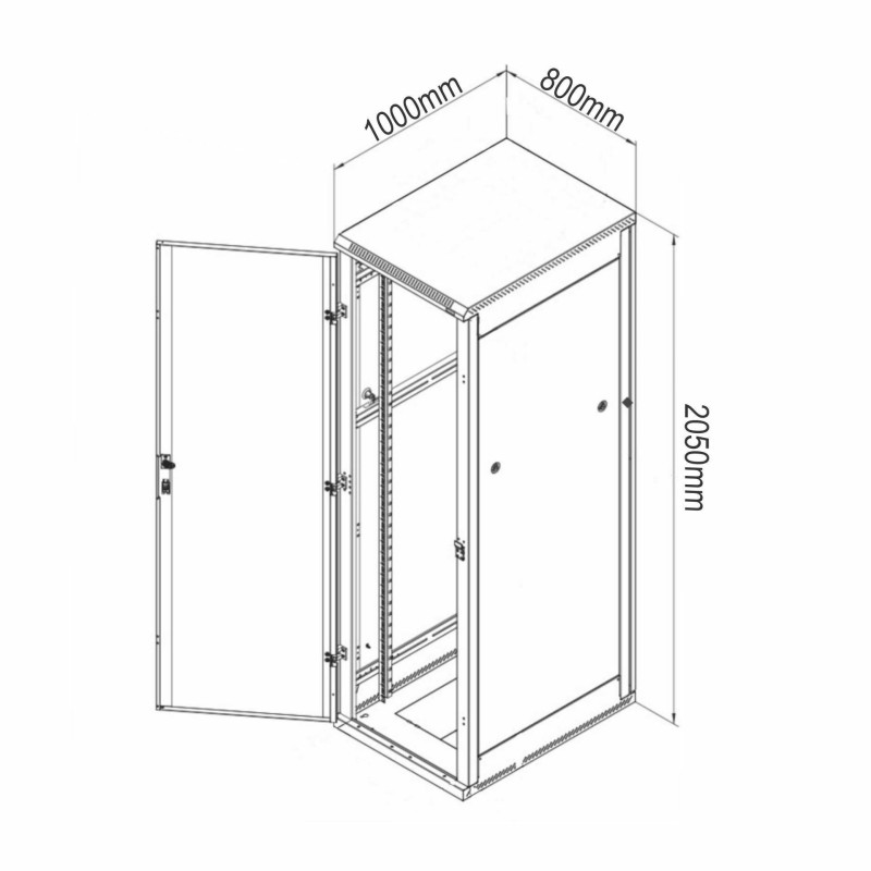 Digitus kabinet 42U 2050 800x1000 črn sestavljen perf. vrata DN-19 SRV-42U-8-B