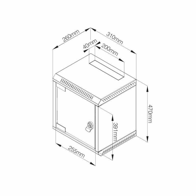 Zidni kabinet Triton 250mm 9U 470x310x260, siv, sestavljen