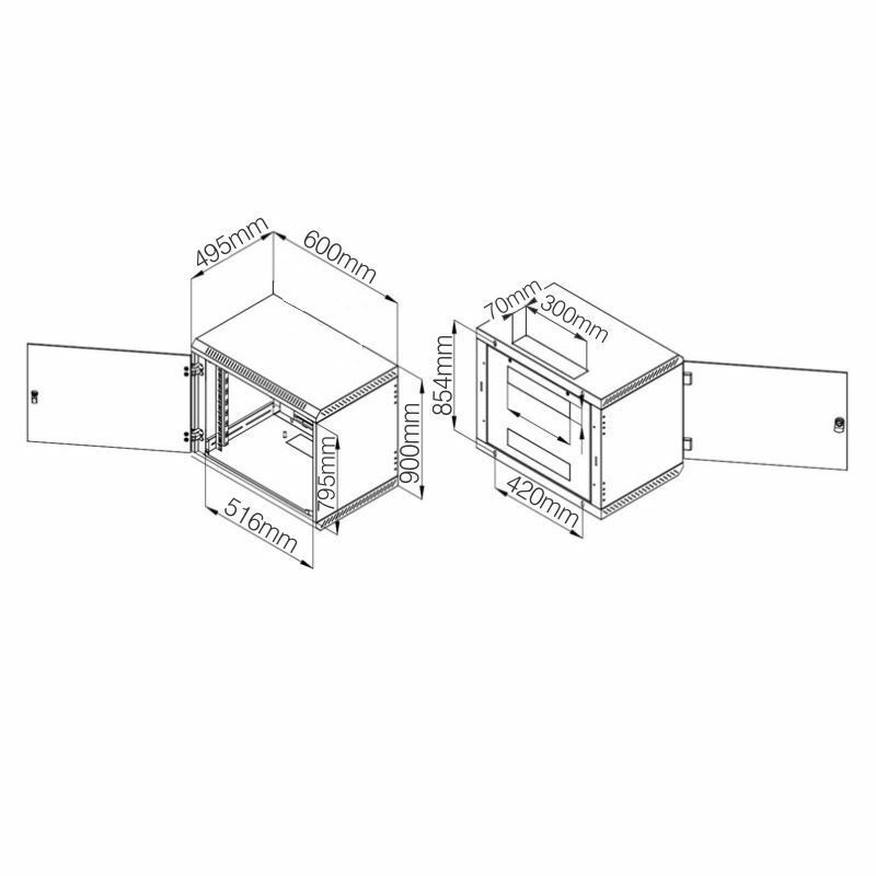 Zidni kabinet Triton 18U 900 600x500, siv, sestavljen, perforirana vrata