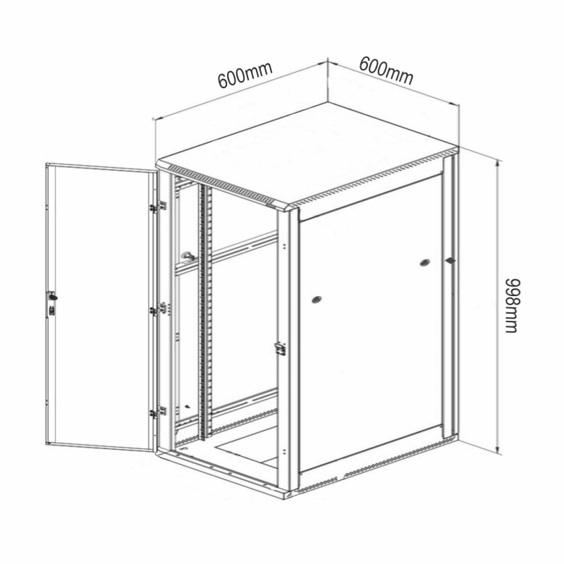 Zidni kabinet Digitus 20U 998 600x450, črn, sestavljen