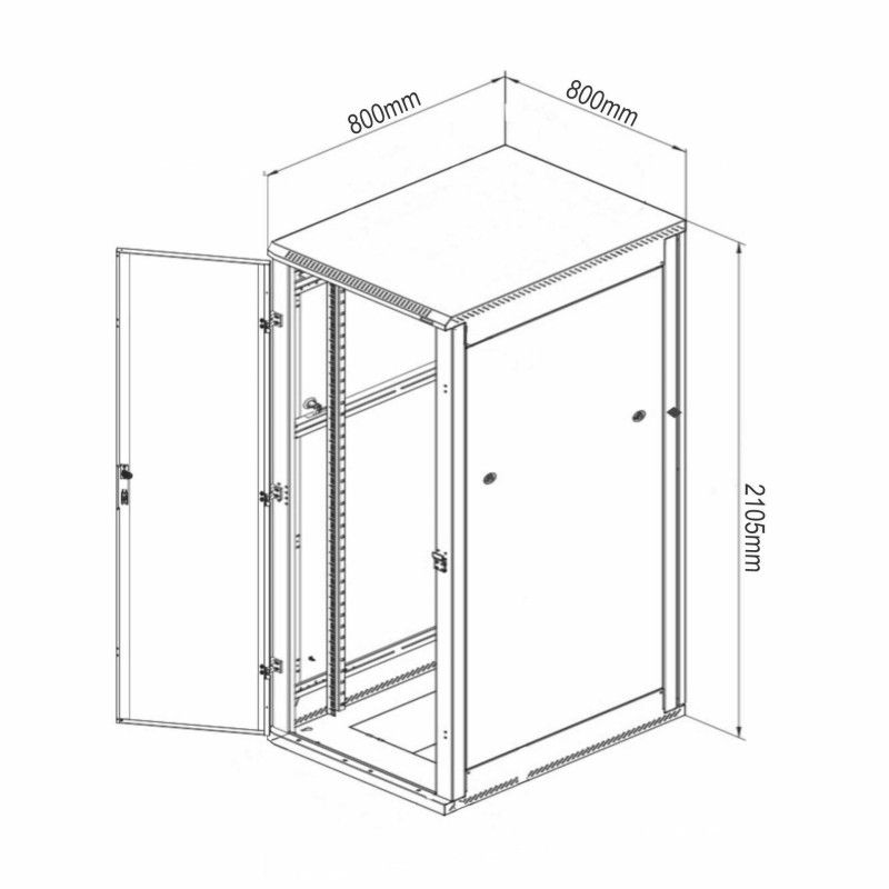 Samostoječi kabinet Triton 45U 2105 800x800, siv, sestavljen