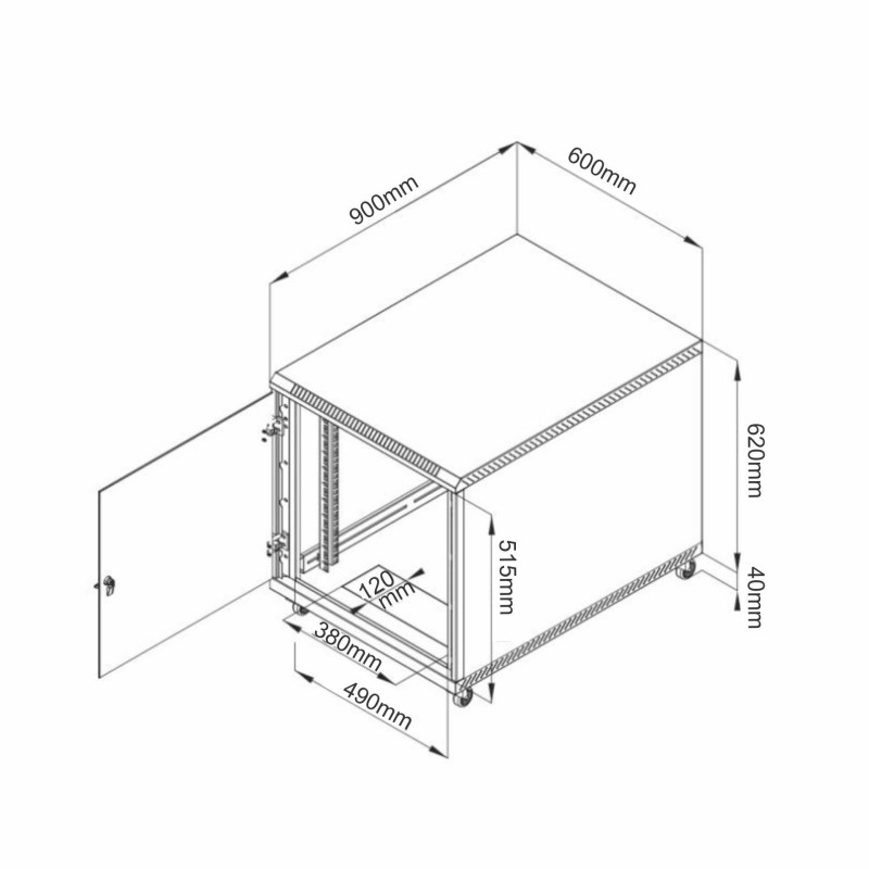 Samostoječi kabinet Triton 12U 620 600x900, siv, sestavljen, s kolesi