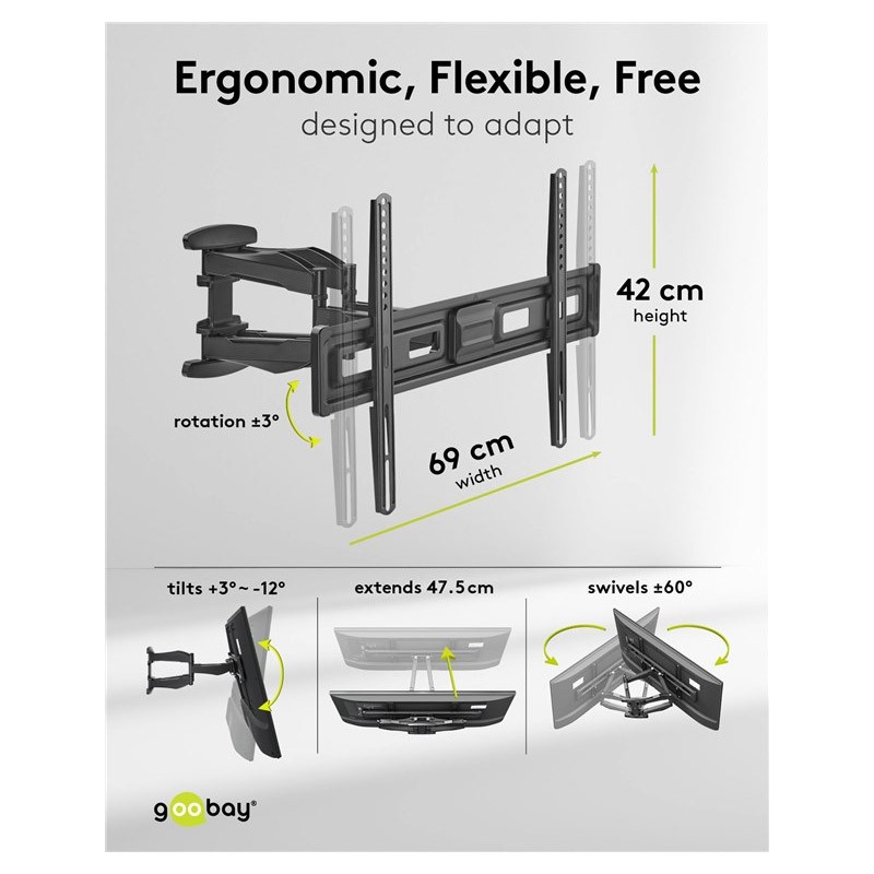 Vsesmerni stenski nosilec za TV GOOBAY, 37"–80", do 45 kg
