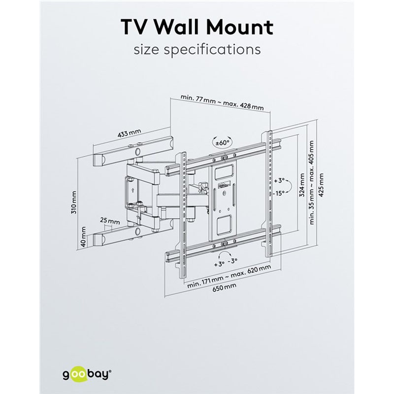 Stenski nosilec za TV GOOBAY Pro FULLMOTION L, 37"–70", do 60 kg