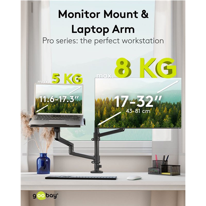 Namizni nosilec za prenosnik in monitor GOOBAY Deluxe, 17"–32", do 8 kg