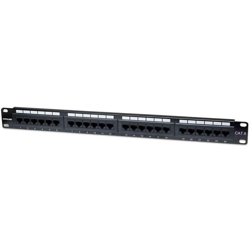 Patch panel INTELLINET 1U, 24-port, UTP Cat6, črn