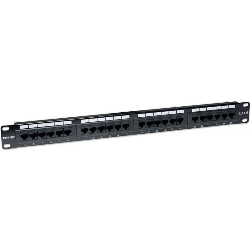 Patch panel INTELLINET 1U, 24-port, UTP Cat6, črn