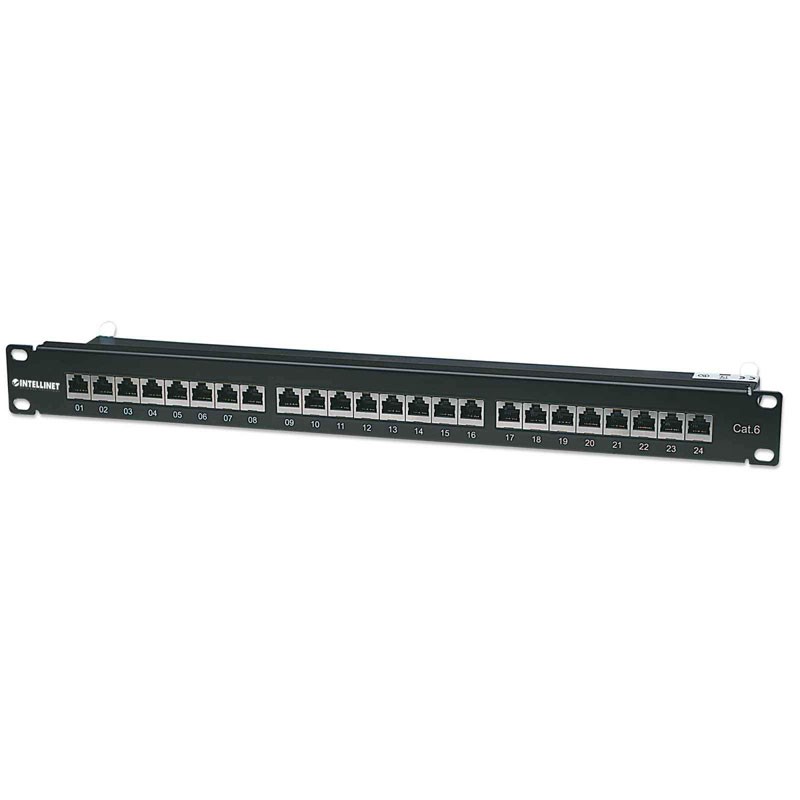Patch panel INTELLINET 1U, 24-port, FTP Cat6, črn