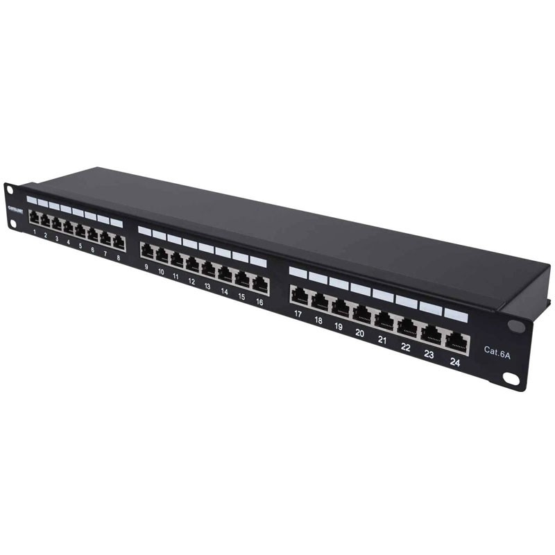 Patch panel INTELLINET 1U, 24-port, FTP Cat6a, črn