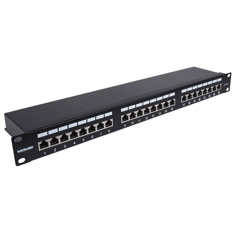 Patch panel INTELLINET 1U, 24-port, FTP Cat6a, črn