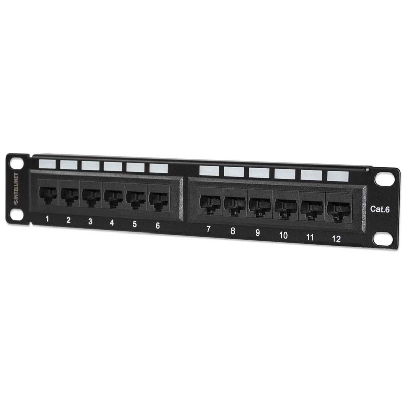 Patch panel INTELLINET 1U, 12-port, UTP Cat6, črn