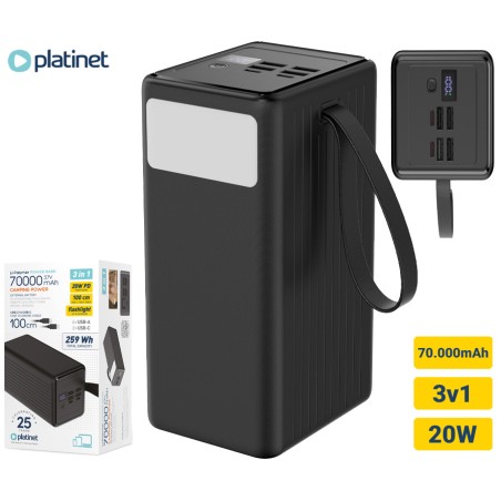 Prenosna baterija Powerbank Platinet PMPB7020, 20W, 70.000mAh
