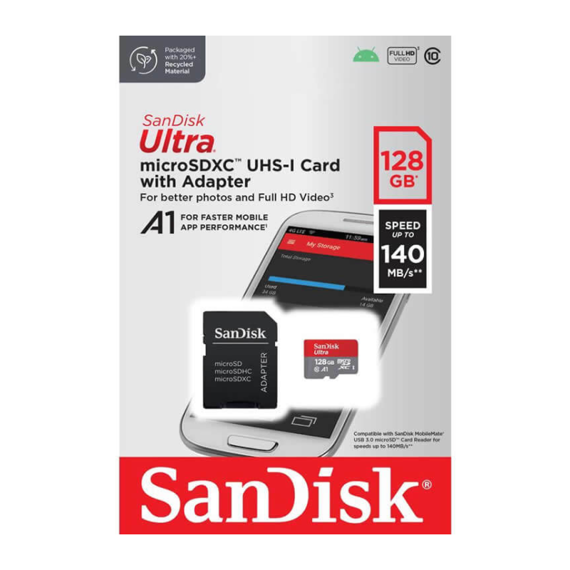 Pomnilniška kartica SDXC SANDISK MICRO 128GB ULTRA, 140MB/s, UHS-I, C10, A1