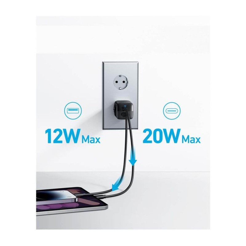 Polnilec Anker 323 USB-A/C, 33W, črn, A2331G11