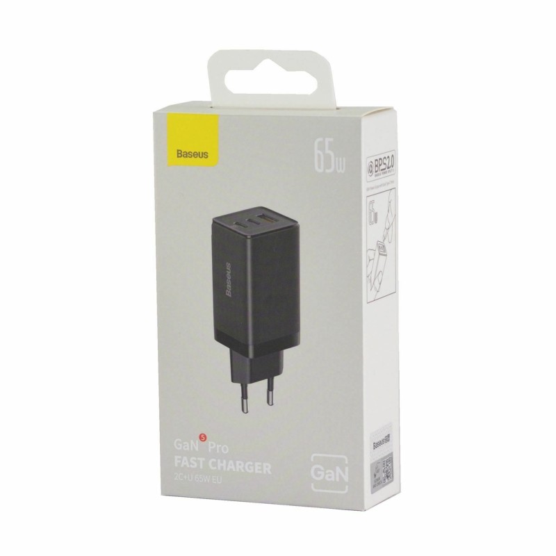 Polnilec Baseus CCGP120201, 65W, 2x USB-C, USB-A, ProQC, črn
