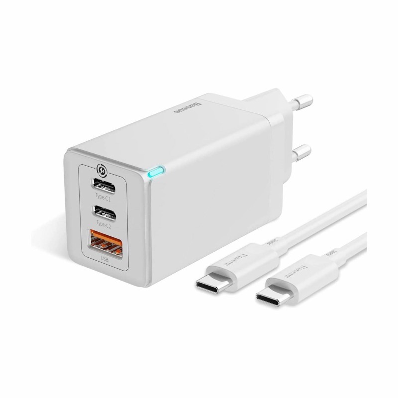 Polnilec Baseus CCGP120202, 65W, 2x USB-C, USB-A, ProQC, bel
