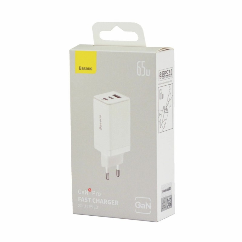 Polnilec Baseus CCGP120202, 65W, 2x USB-C, USB-A, ProQC, bel