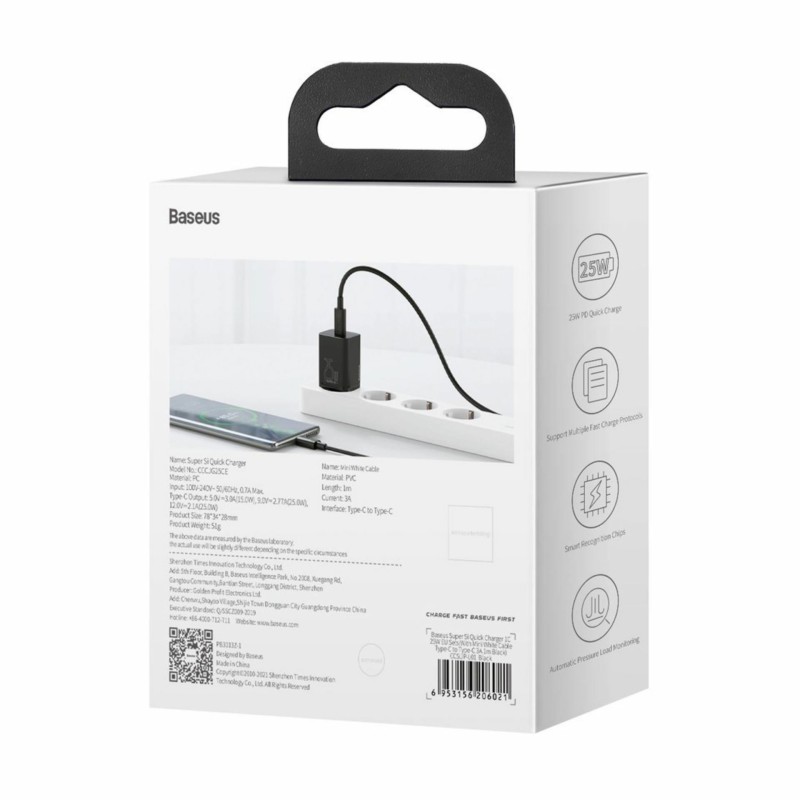 Polnilec Baseus TZCCSUP-L01, 25W, USB-C, QC, črn