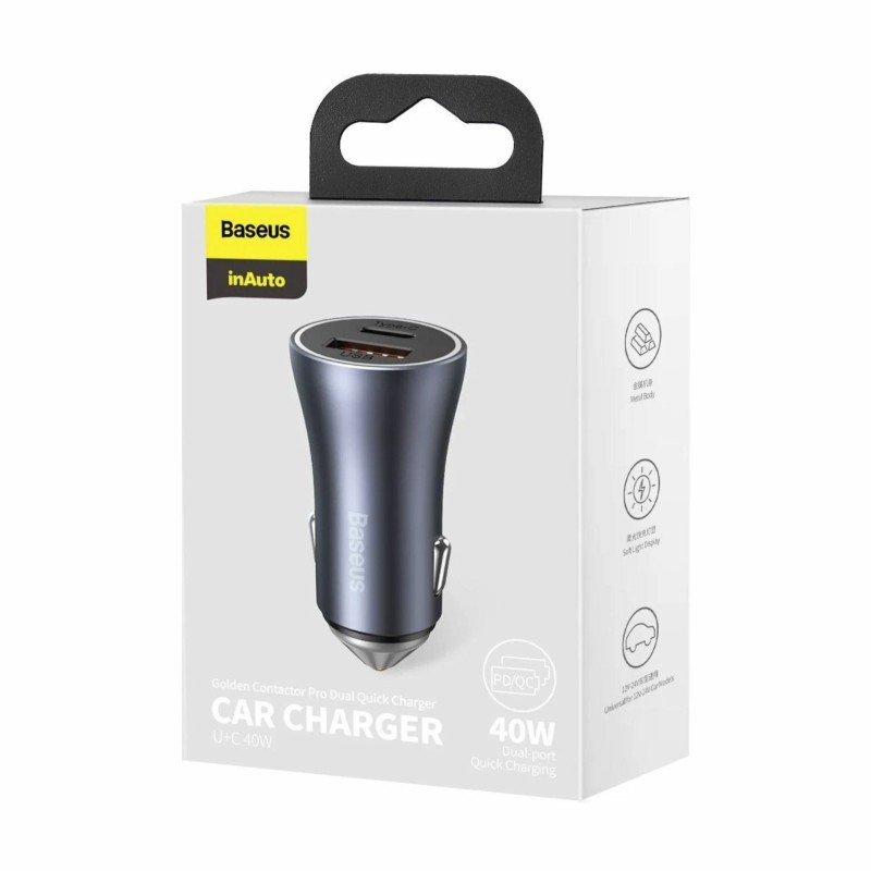 Avtomobilski polnilec Baseus CCJD-0G, 40W, USB-C, USB-A, PD QC, siv