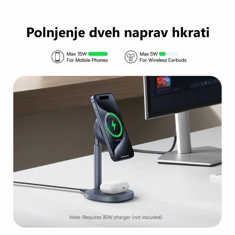 Brezžični polnilec Baseus Swan Pro Air, 20W Magsafe, srebrn