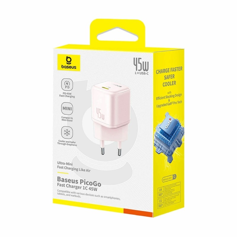 Polnilec Baseus PicoGo, 45W QC PD, USB-C, roza
