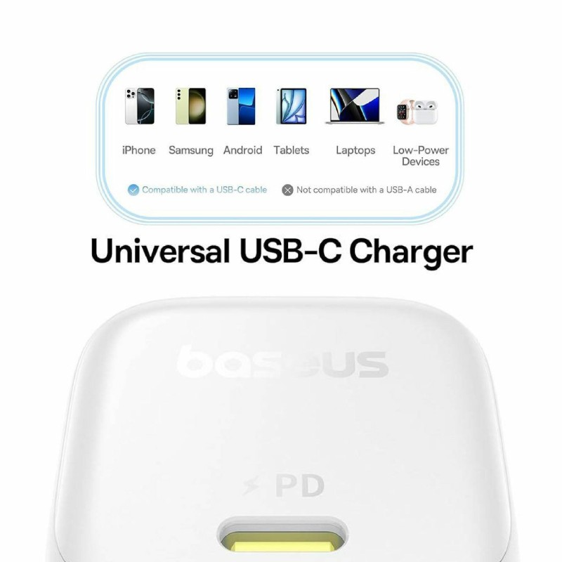 Polnilec Baseus PicoGo, 45W QC PD, USB-C, bel
