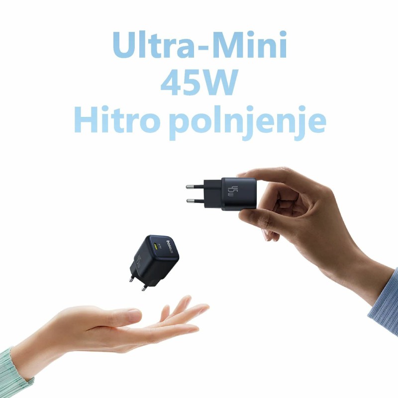 Polnilec Baseus PicoGo, 45W QC PD, USB-C, kozmik črna