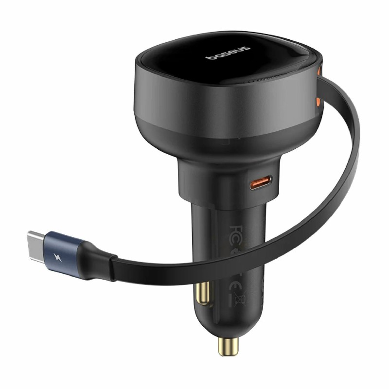 Avtomobilski polnilec Baseus Enjoyment Pro, 60W PD QC, USB-C, črm