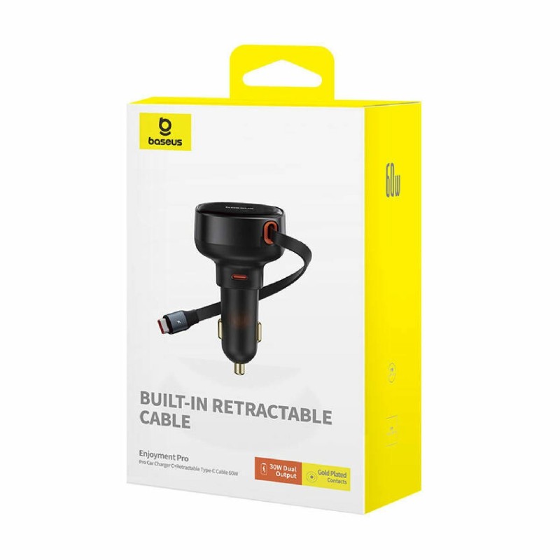 Avtomobilski polnilec Baseus Enjoyment Pro, 60W PD QC, USB-C, črm
