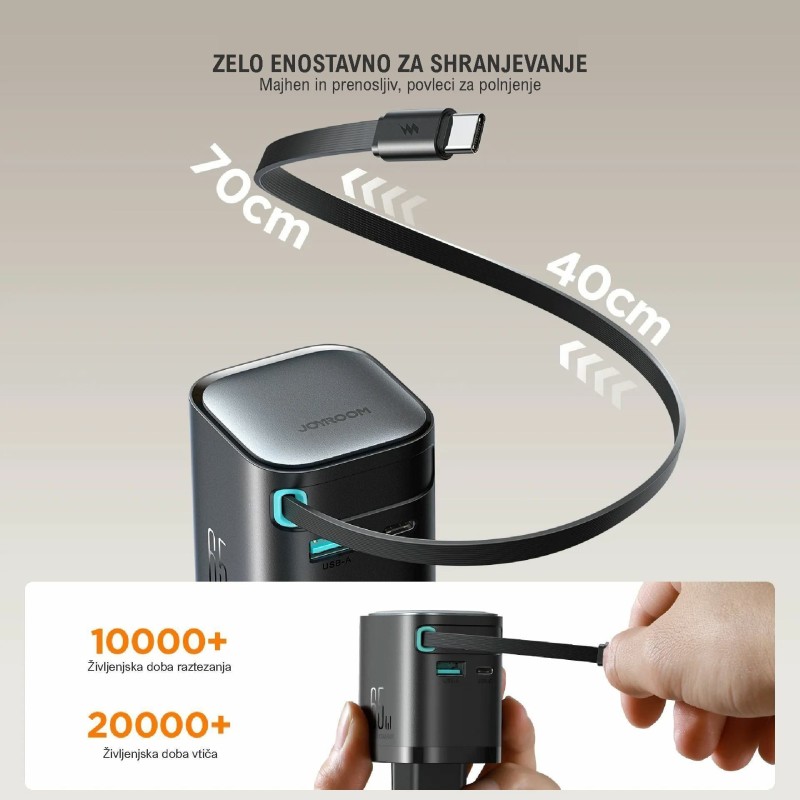 Polnilec Joyroom JR-TCL02, 65W QC PD, USB-C, USB-A, črn