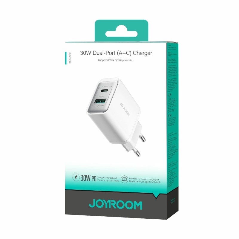 Polnilec Joyroom JR-TCF15, 30W QC PD, USB-C, USB-A, bel