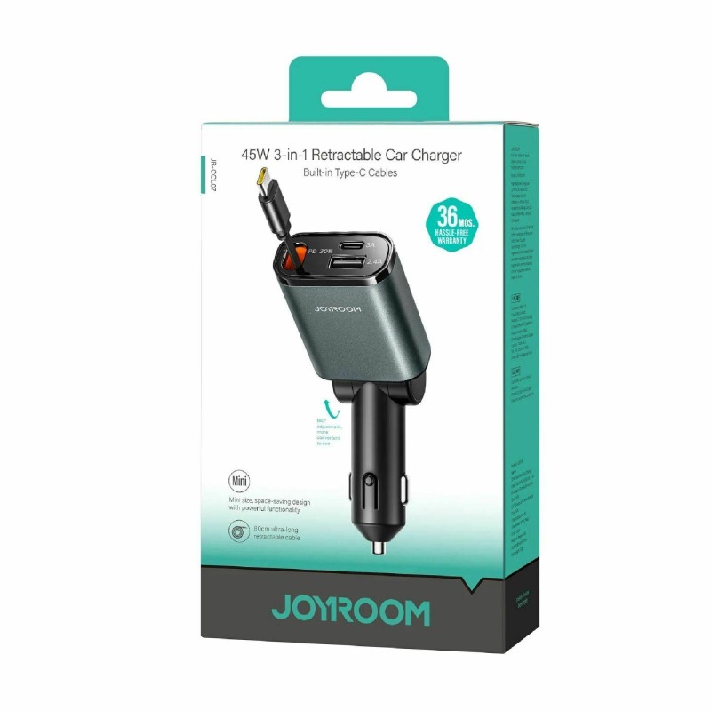 Avtomobilski polnilec Joyroom JR-CCL07, 45W PD QC, USB-A, USB-C, črn