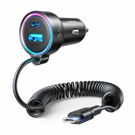Avtomobilski polnilec Joyroom JR-CL07, 60W PD QC, USB-A, USB-C, črn