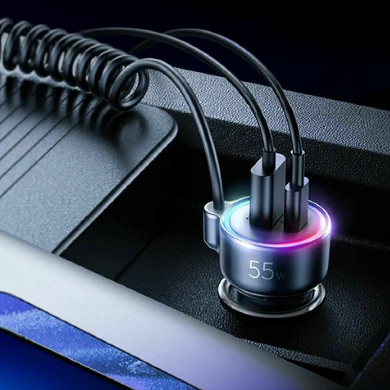 Avtomobilski polnilec Joyroom JR-CL07, 60W PD QC, USB-A, USB-C, črn