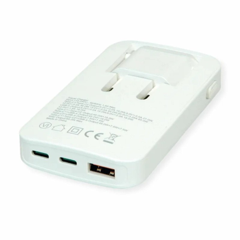 Polnilec kotni Roline 65W, 2x USB-C, USB-A, bel