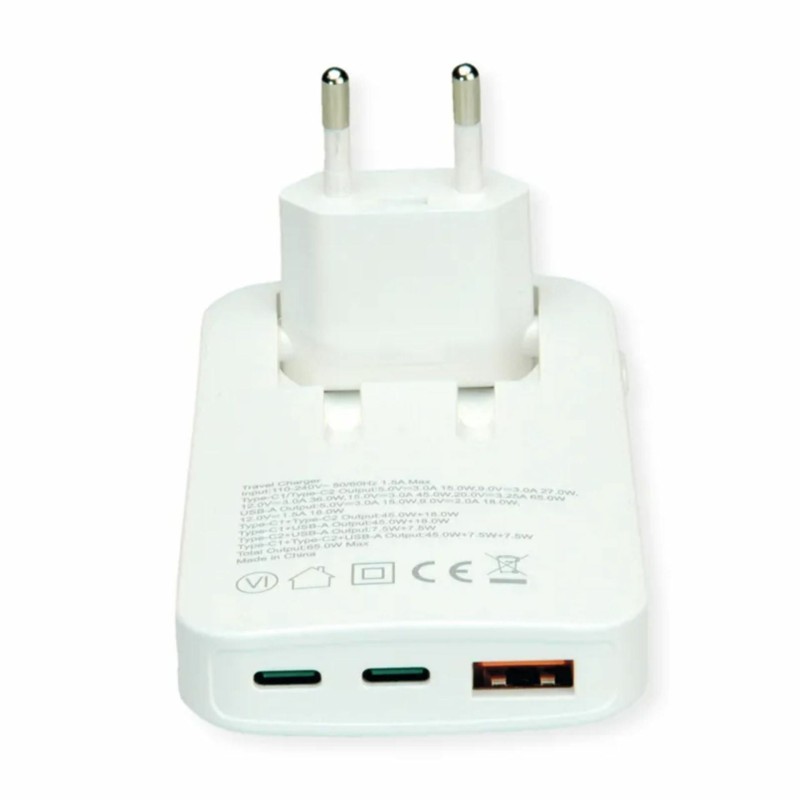 Polnilec kotni Roline 65W, 2x USB-C, USB-A, bel