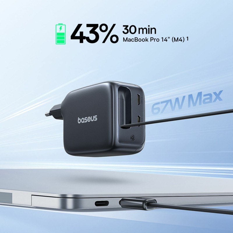 Polnilec Baseus E0121E00 67W QC PD, USB-C, črn