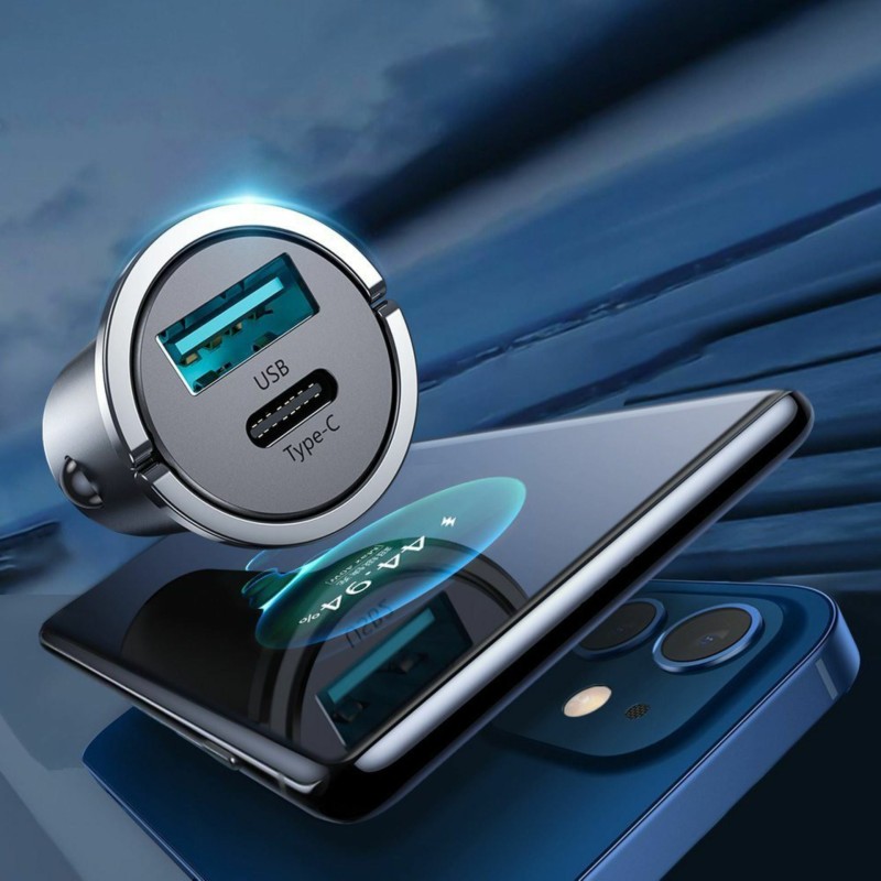 Avtomobilski polnilec Joyroom 45W PD QC, USB-A, USB-C, črn
