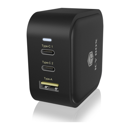 Polnilec IcyBox IB-PS1030-PD 65W GaN, USB-C, USB-A