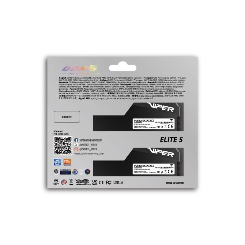 Pomnilnik DDR5 64GB (2x32GB) 6400MHz Patriot Viper Elite 5 Ultra RGB