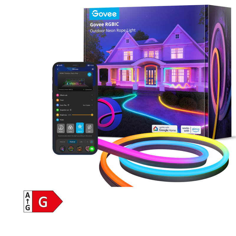 Zunanji svetlobni trak GOVEE Neon Rope RGBIC,10 m