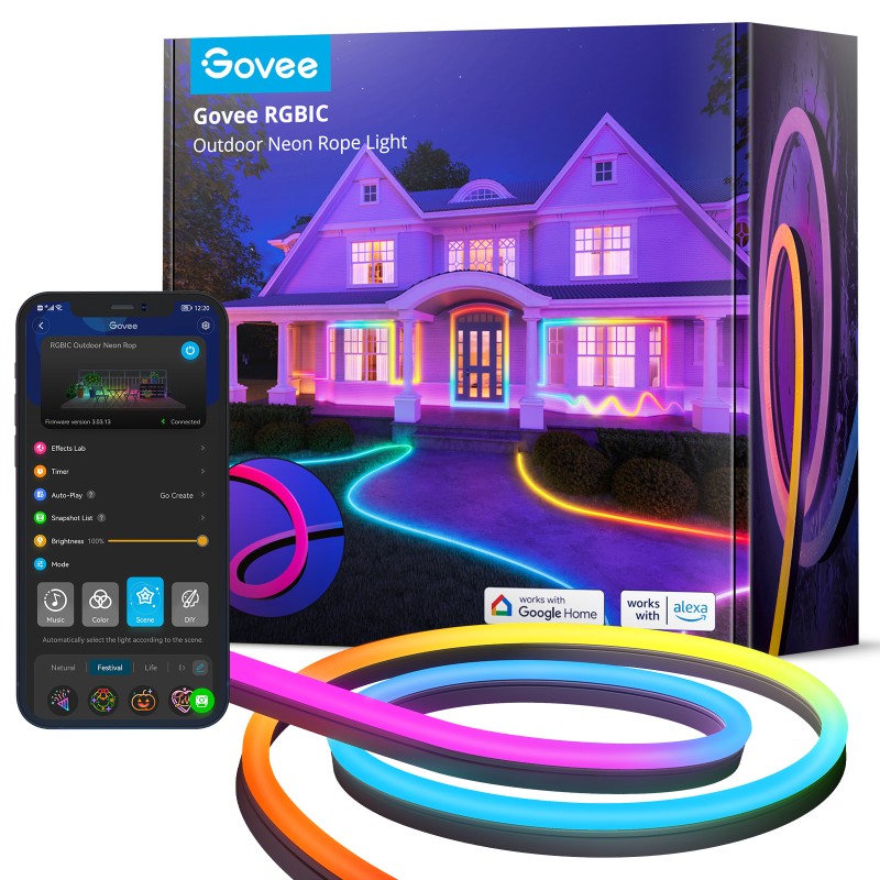 Zunanji svetlobni trak GOVEE Neon Rope RGBIC,10 m