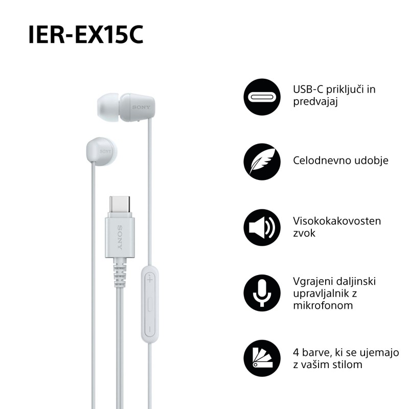 Slušalke SONY IER-EX15C, bele