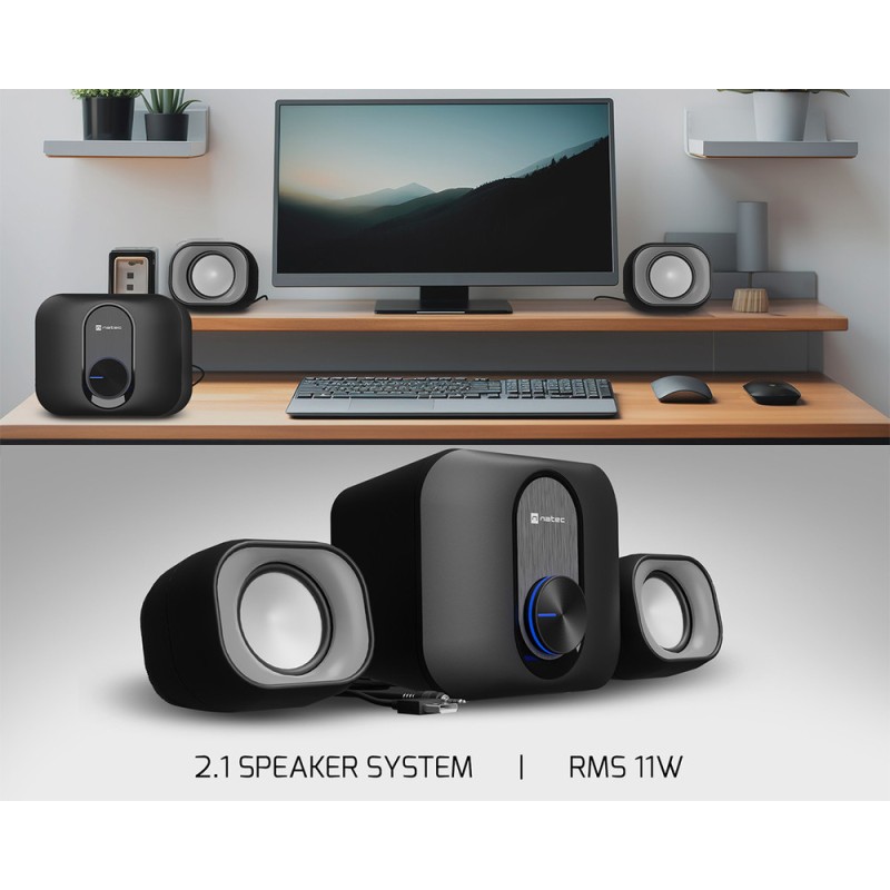 Zvočniki Natec PUG, 2.1 Stereo, 11W, črni