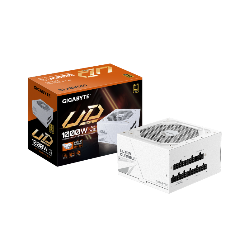 Napajalnik Gigabyte UD1000GM PG5 V2 ICE, 1000W, 80 Plus Gold, modularni, bel