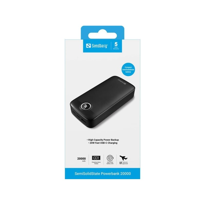 Prenosna baterija Powerbank Sandberg SolidState 20000 20W, 20000 mAh